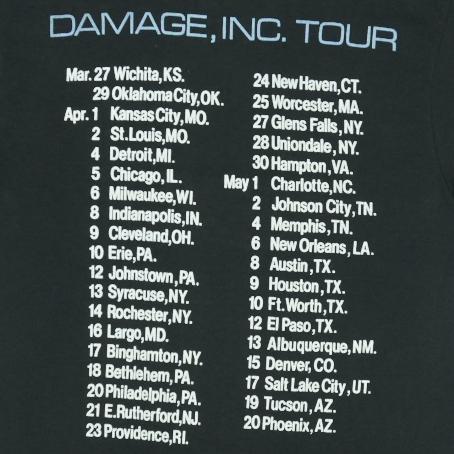 1986 Metallica Master Of Puppets Tour Shirt