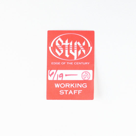 1991 Styx Edge Of The Century Tour Working Staff Pass