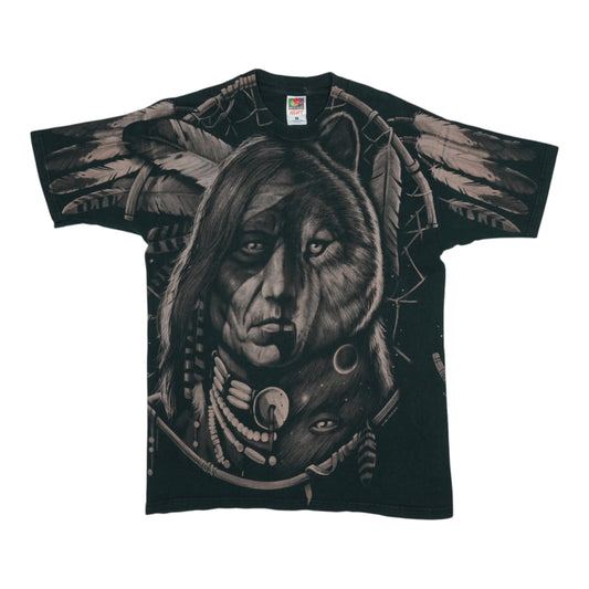 1996 Native American Liquid Blue All Over Print Shirt